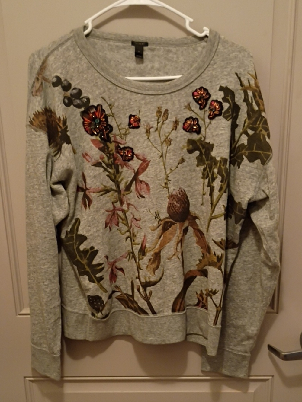 J.Crew Women's Beaded Floral Sweatshirt Size XL
